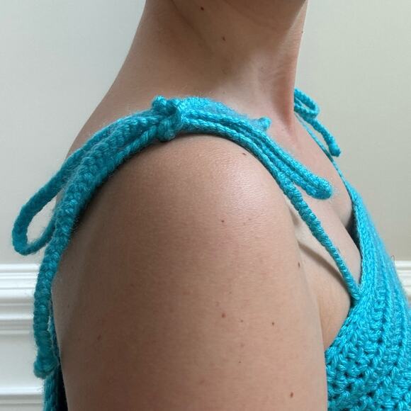 Handmade Crochet Adjustable Tie Strap Crop Top 100% Recycled Rainbow Tank Cami L - Picture 4 of 13